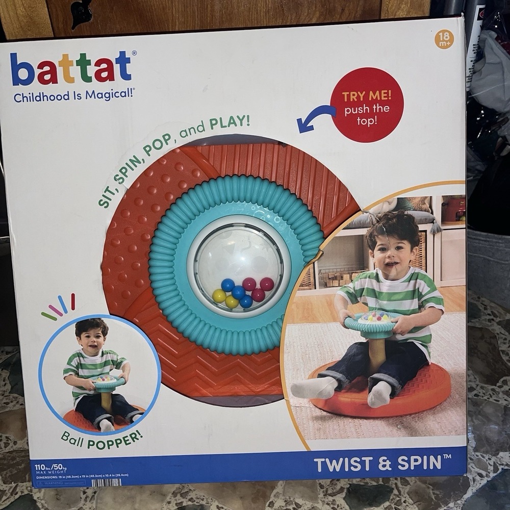 Battat Twist & Spin Toddler Spinning Toy with Ball Popper Orange Teal 18mo+ NEW